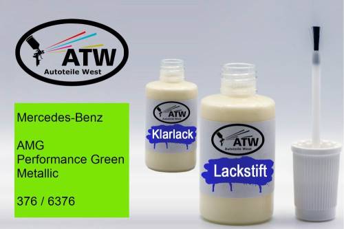 Mercedes-Benz, AMG Performance Green Metallic, 376 / 6376: 20ml Lackstift + 20ml Klarlack - Set, von ATW Autoteile West.